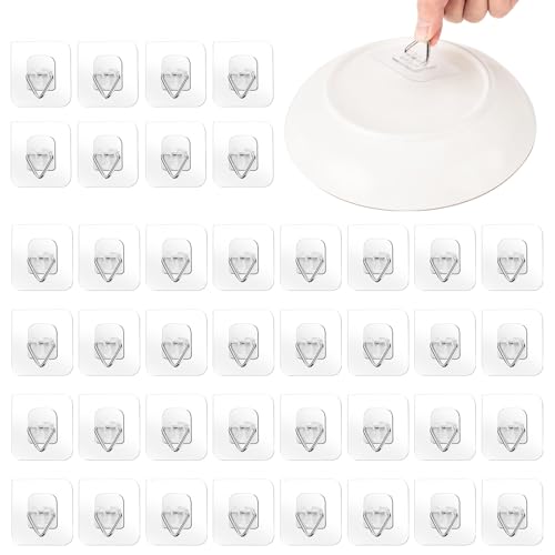 Bilillo 40 Pack Invisible Adhesive Wall Plate Hangers, 2.3 Inch Plastic Plate Holders for Decorative Plates, Photo Frames, and Wall Art Display - style: 40 Pack