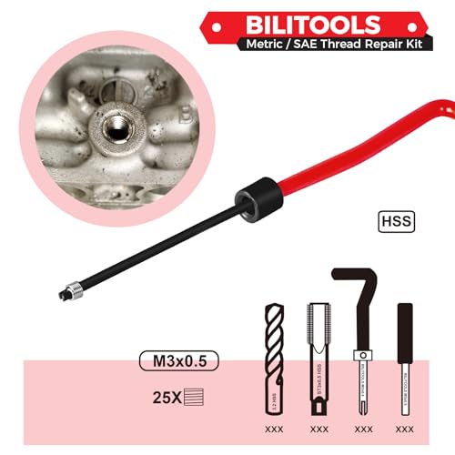 BILITOOLS M3x0.5 Helicoil Thread Repair Kit Metric, HSS Drill Heli Coil Repair Kit - size: M3 x 0.5, style: Metric