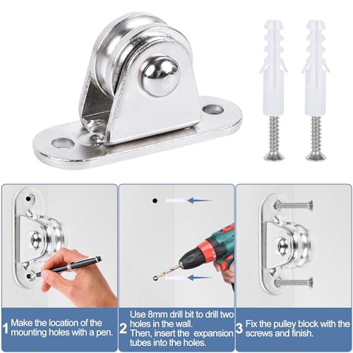 Small Pulley Block 1" Mini Duplex Pulley Roller Frictionless Silent Wheel Heavy Duty Fixed Pulley Loading 176 lb for Rope Cable Cord Guide & Wall Ceiling Mount DIY Project - 4 Pack - size: 4 Pack