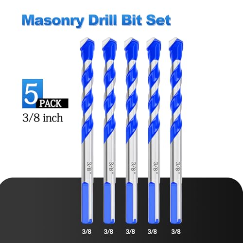 5 Pack 3/8" Masonry Drill Bit Set for Concrete,3 Flat Shank,4" Length - size: 3/8 inch（ 5 Pack ）, style: 3 Flat Shank