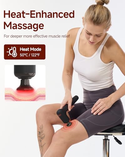 2-in-1 Detachable Massage Gun with Heat, Muscle Massager with Long Handle