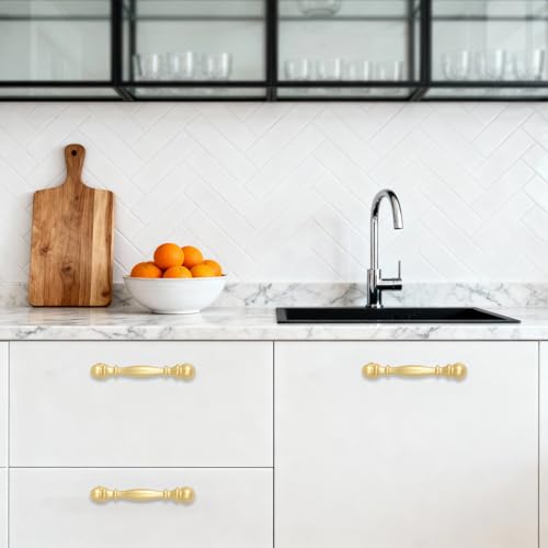 10 Pack 3-3/4 Inch(96mm) Kitchen Cabinet Handles Brushed Gold Cabinet Pulls Zinc Alloy Drawer Pulls Solid Kitchen Hardware - color: Brushed Gold, size: 3-3/4'' Hole Center(96mm)