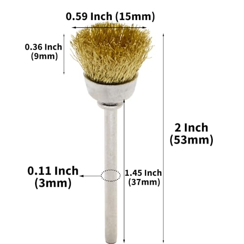 20PCS Brass Wire Brushes - Metal Rust Removal, Cleaning, and Polishing - 15mm Diameter, 1/8″ (3mm) Shaft - Removes Burrs, Dust, and Oxide Layer - Handles Rough Surfaces - Rotary Tool Accessories - style: Brass Wire Brush 3*15mm 20PCS