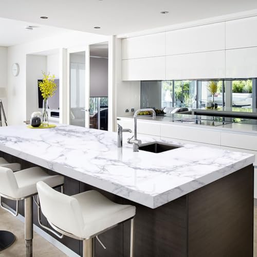 Arthome White Marble Contact Paper - Peel and Stick Wallpaper - Self-Adhesive & Removable Wall Paper for Furniture Desk, Kitchen Countertop, Cabinet, Shelf Liner, Wallcovering, (35.4"x120") - color: White Marble, size: 35.4" x 120"