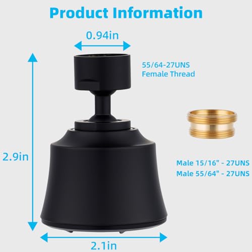Faucet Aerator 4 Modes, 360° Swivel Faucet Sprayer Head Attachment, Black - color: Black, style: 2 Swivel Joints