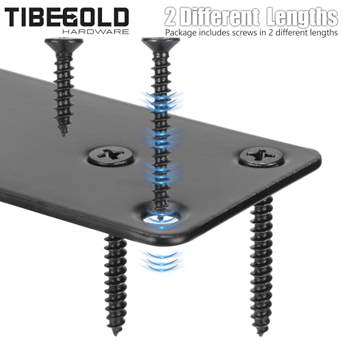 Mending Plate, Metal Steel Flat Straight Brace Bracket, Black Double-Wide Joining Plate for Wood Furniture Fastening & Fixing with 2 Sets of Screws of Different Lengths (40x80mm, 6 Pack) - size: 1.6" × 3.1"