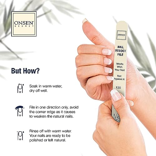 Onsen Japanese Nail Shape & Shine Kit | 3-Way Nail Buffer Block w/ 2 Extra Pads & 6-Pack Professional File 120/180 Grit for Natural and Acrylic Nails | Shape and Shine Series - Super Value Bundle - size: Buffer + 6 Nail Files