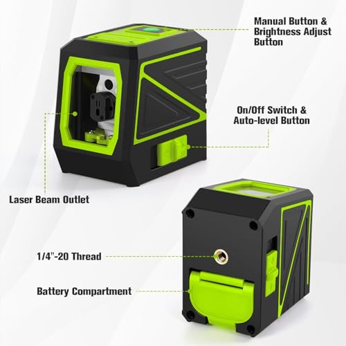 Laser Level with Tripod, 100 Ft Manual Self leveling Laser Level, Green Cross Line，Use for Picture Hanging Floor Construction Tile Wall Home Renovation, Indoor Project, Battery Included（Green) - color: Green