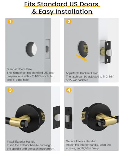 Goldenwarm 6 Pack Black and Gold Interior Door Handles, Privacy Lever Door Handle, Interior Door Lever Pack, Black and Gold Door Handles Interior for Bedroom, Bathroom