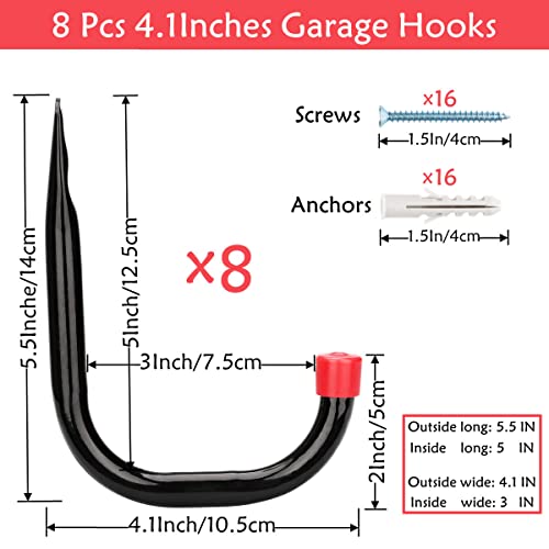 Heavy Duty Steel Garage Storage Utility Hooks, 8 Pack Wall Mount Hanging Storage Utility Hanger - size: 4.1inch