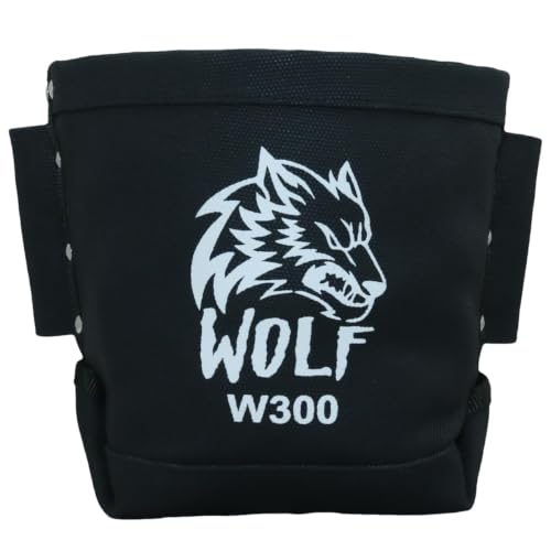 Wolf Black Canvas Tool Pouch, Tunnel Belt Loop, Bull Pin Loops & Bolt Bag Tote | Tradesman, Ironworker, Carpenter, 5’’x10’’x9’’ - color: Black