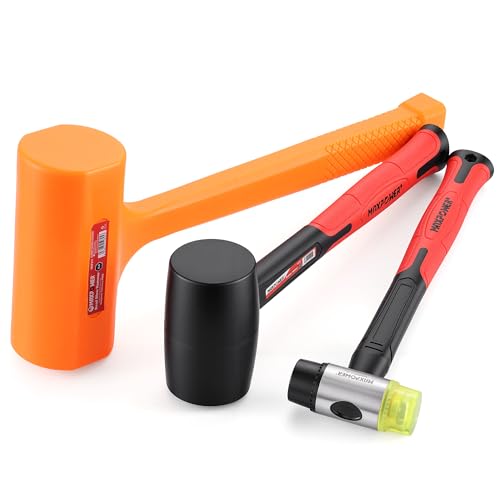 MAXPOWER 3-Piece Hammer Set, 5lbs Dead Blow Hammer, 16oz Rubber Mallet, 35mm Double-Faced Soft Mallet,Non-Marring Striking Tools for Automotive, Woodworking & Assembly - style: 3PCS