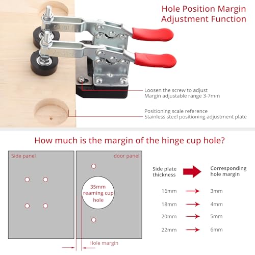 XUNTOP 35mm Concealed Hinge Jig, Aluminum Alloy Cabinet Hinge Jig, Double Clip Fixed More Stable, Precision Door Hinge Tool for Wood Furniture Door Cabinets