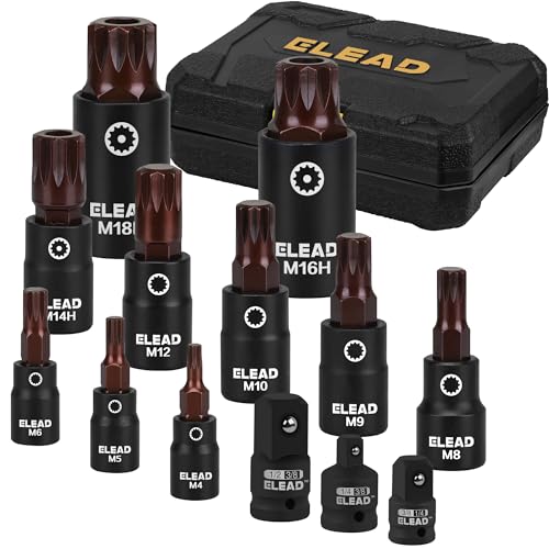 13-Piece XZN Triple Square Spline Bit Impact Socket Set - Premium S2 Steel European Style M4 - M18 with Socket Adapters, 1/4”, 3/8” and 1/2” Drive | Professional Mechanic Garage Tools - style: XZN Triple Square Spline