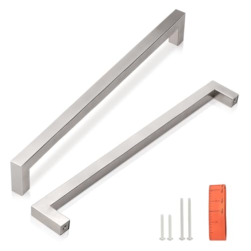KNOBWELL 6 Pack 7-9/16" Square Kitchen Cabinet Pulls Brushed Nickel, Dresser Drawer Pulls Satin Stainless Steel T Bar Bathroom Vanity Handles 8 Inch Length - color: Brushed Nickel, size: Hole Center:7-9/16 inch(192mm)