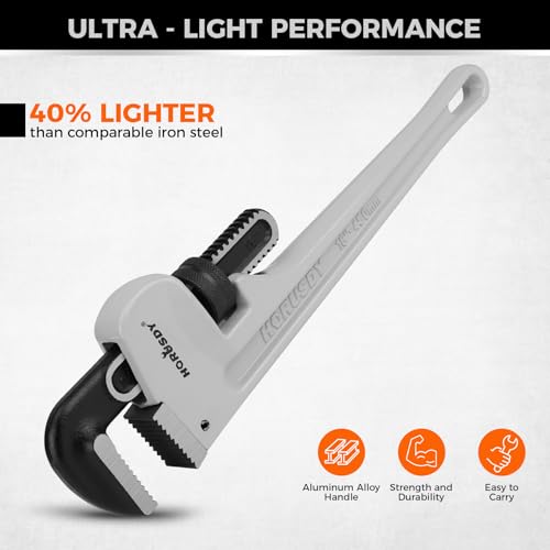 HORUSDY 3 - Piece Aluminum Pipe Wrench Set 10", 14", 18" | Ultra-Light Durable Adjustable Pipe Wrenches for Plumbing, HVAC, Farm, DIY | Heavy Duty Drop Forged Secure Locking Tool Kit - style: 3-PC Aluminum Set (10" 14" 18") + Bag