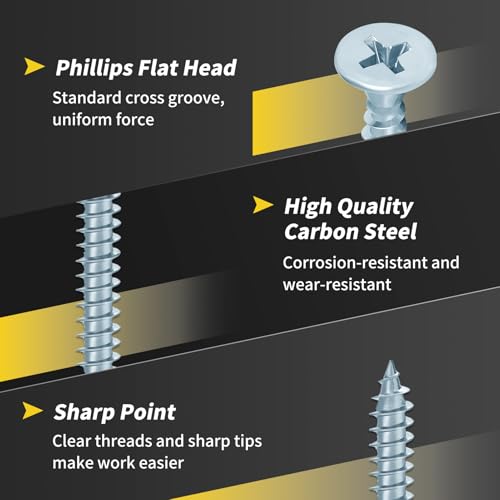 240PCS Wood Screws Assortment Kit, FIXLINK Zinc Coated Flat Head Screws Set - color: Zinc Coated