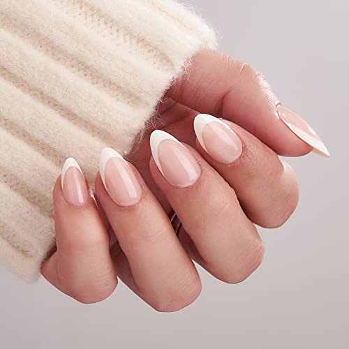 BTArtbox Press On Nails, White French, Short Almond, French Tip, 32Ct