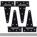 6 Inch T-Strap Gate Hinges, Shed Barn Door Hinges Heavy Duty, Black Tee Hinges for Wooden Fences, Yard Gate, Wrought Hardware Iron Rustproof (4 Pack/Set) - size: 6 Inch