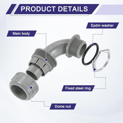 uxcell 6Pcs Nonmetallic Liquid Tight Connectors, 3/8" NPT Plastic Flexible 90 Degree Conduit Fitting for Conduit, Pipe Tube Connection and Leakproof, Gray