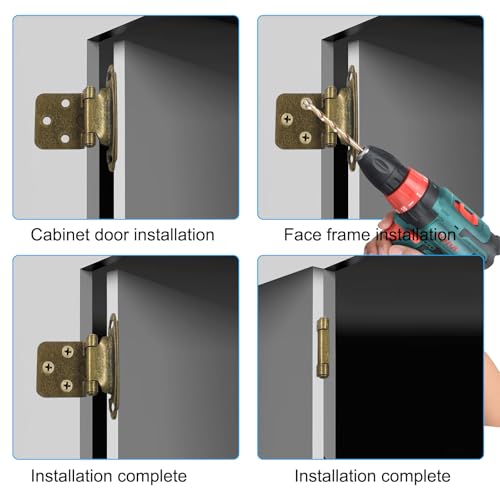 4-Pack (2 Pair) Antique Brass Self-Closing Cabinet Hinges | 1/2" Variable Overlay, Semi-Concealed Face Frame, Flush Mount for Kitchen/Bath Cabinets, Door Bumpers & Upgraded Screws - color: Bronze