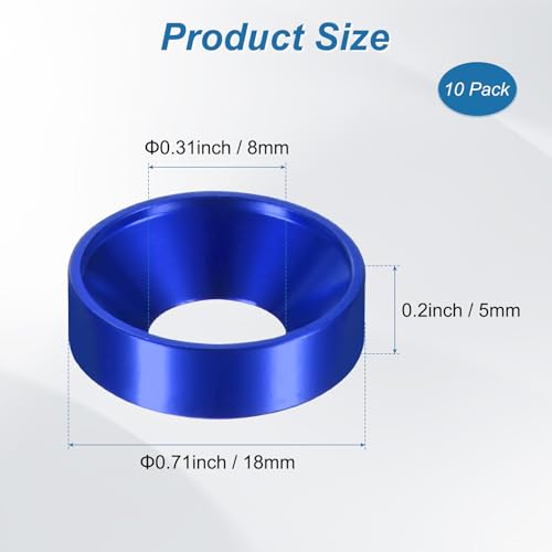 M METERXITY 10-Pack M8 Countersunk Finish Washers, Hole Dia 0.31"/8mm Alloy Aluminum Finish Cup Washer Screw Head Gasket for Industrial/Screw RC/Car/Motorcycle/Mechanical Parts [Dark Blue] - color: Dark Blue