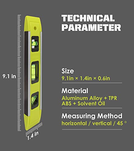 Level & Tool Magnetic Aluminum Reinforced Torpedo Level, 9 inches, Green, 1PCS