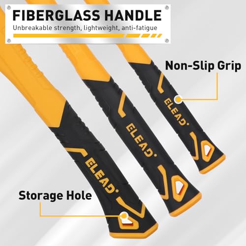 ELEAD 6-Piece Mallet Hammer Set, Fiberglass Handle Forge Steel Head, 32oz Rubber Mallet & Ball Peen Hammers, 16oz Ball Peen Hammer, 3LB Sledge & Cross Peen Hammers, 600g Wood Split Axe