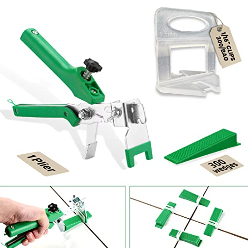 Tile Leveling System with 1 Plier, 300 Wedges, 300 1/16" Clips - Tile Spacer Leveling System Kit for Perfect Tile Installation - color: Tile Leveling Kit 1/16"