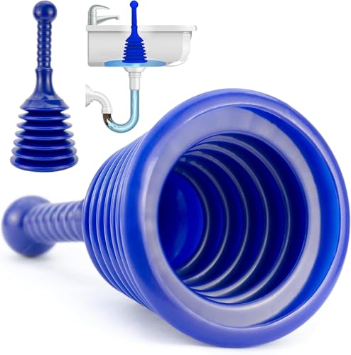 Luigi's Sink Plunger Kitchen - Sink Plunger Bathroom - Drain Bathtub or Shower - Small and Powerful Clog Remover - Commercial Style "Plumbers Plungers" with Large Bellows - Blue - Small - color: Blue - Small Drain Plunger
