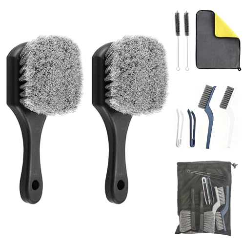 10-Piece Heavy-Duty Scrub Brushes Set with Bird Bath Scrubber and Crevice Tools for Outdoor, Kitchen, Bathroom, Tire & Wheel(Grey) - color: Gray