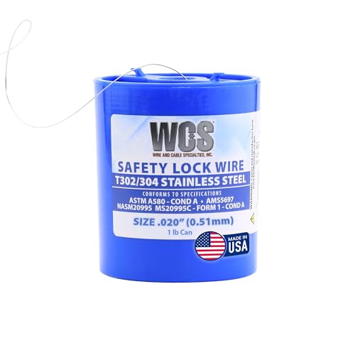 WCS .020 Stainless Steel Safety Lock Wire, T302/304, NASM20995C MS20995C, ASTM A580 Condition A, AMS569, Mechanics Wire for Aircraft, Automotive, & Industrial Use, 1lb Dispenser Can, Approx 925 ft - size: .020 in, style: 1 lb