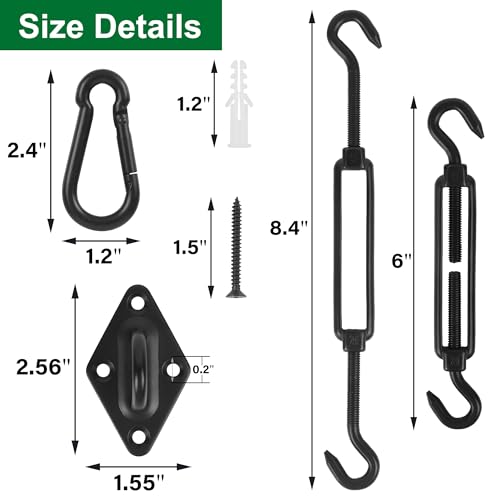 YOFIT Shade Sail Hardware Kit 6 Inch Stainless Steel Turnbuckles for Sun Shade Sail Outdoor Patio Canopy Installation Accessories for Triangle Rectangle Shade, 40 Pcs, Black - size: 6 inch 40 pcs-Black