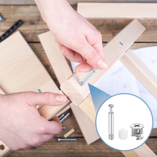 uxcell 10Set 15x14mm Furniture Cam Lock Fitting with 5.8x40mm Dowel Fasteners, 3-in-1 Metal Furniture Board Connecting Screws Bolts Assortment Kit for Cabinets Chairs Drawer - size: 5.8 x 40mm