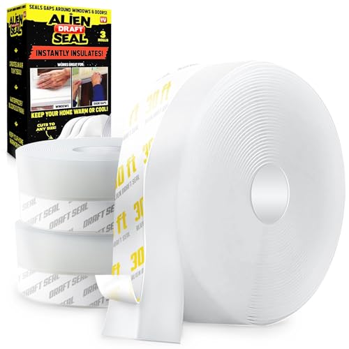 Alien Draft Seal Weather Stripping Door Seal – Longer 64ft (3 Rolls) Silicone Door Bottom Draft Stopper Tape - size: 64 Feet - Pack of 1