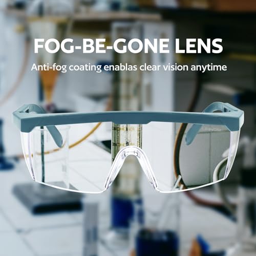 UKNOW Safety Glasses 2 Pack - Anti Fog Safety Goggles ANSI Z87.1 - Adjustable Protective Eyewear - Clear Lens Lab Goggles - color: Teal