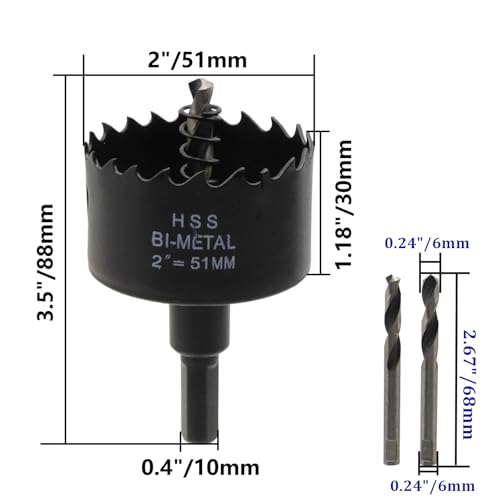 2-inch Hole Saw BI-Metal Hole Saw Drill Hole Cutter for Hard Wood, Thin Metal, Plaster Ceiling, Plastic, Fiberglass- 2pcs - color: black, size: 2 in