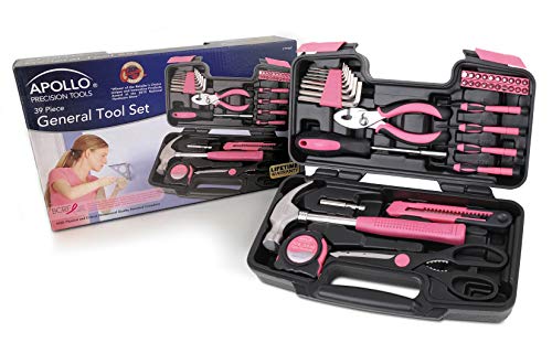 Apollo Tools 39 Piece General Household Tool Set, Pink DT9706P - color: Pink, size: 39-Piece (with Slip Joint Pliers + Scissors)