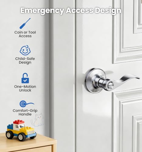 Veise 6 Pack Interior Privacy Door Handle Levers Lock Keyless, Satin Nickel - color: Satin Nickel