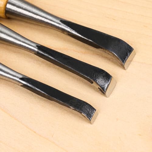 Spoon Gouge Wood Carving Set, 3PCS 10/15/20mm Carbon Steel Bent V-Gouge for DIY Art Craft, Hollowing, Woodworking, Chisels Curved Hand Tools Accessories for Beginners & Professionals