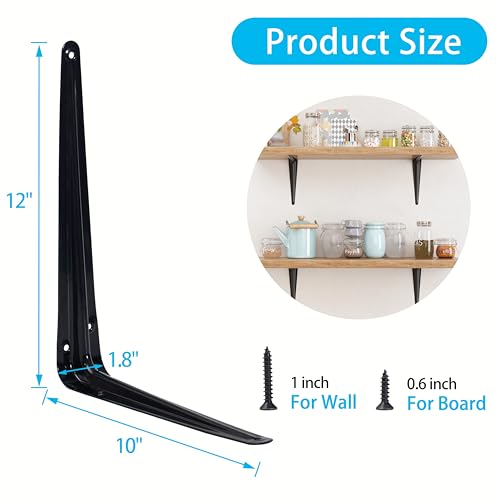 20 Pack Shelf Brackets 12 Inch, Black Metal Brackets for Shelves, L Shape Shelving Brackets (Black, 12" x 10") - color: Black, size: 12" x 10"