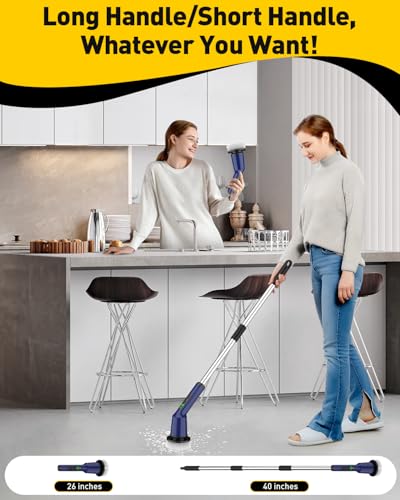 Electric Spin Scrubber for Bathroom, Shower Scrubber with Long Handle - color: Navy, size: 8 Brush Heads
