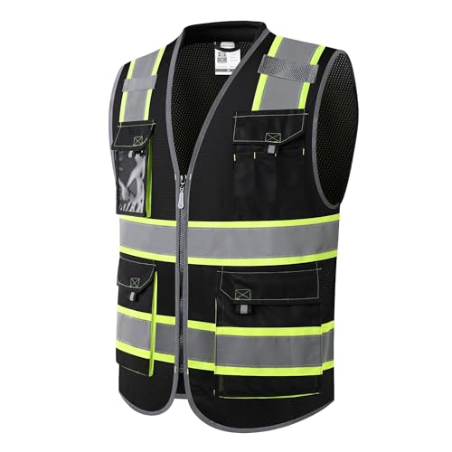 JKSafety Safety Vest for Men Women Hi Vis with Pockets and Cushioned Collar Construction Vest Meet ANSI Standard (BX360) - color: Black, size: X-Large