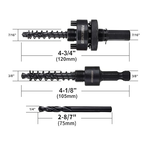 GEINXURN General Hole Saw Mandrel, 7/16-Inch and 3/8 Inch Hole Saw Arbor with 3Pcs Central Drill/2PCS Hex wrench/2Pcs Spring - size: GHSM038G