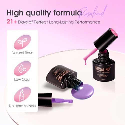 ROSALIND 30pcs All Seasons Gel Nail Polish Set with Base and Gel Top Coat | 26 Nude Blue Red Colors Gel Polish,3Pcs Glossy Matte Glitter Top Coat and Base Coat, Gel Nails art Kit, DIY Salon at Home - color: Rose Serise