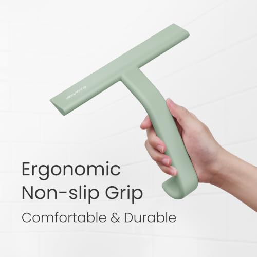 dancemoon JustHang Shower Squeegee with Built-in Hook, 10'' Matte Green - color: Matte Green