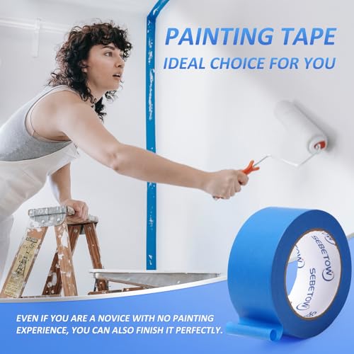5 Rolls Painters Tape 2 inch Wide Bulk Blue Masking Tape for Painting 55yds - size: 2 inch × 5 Rolls