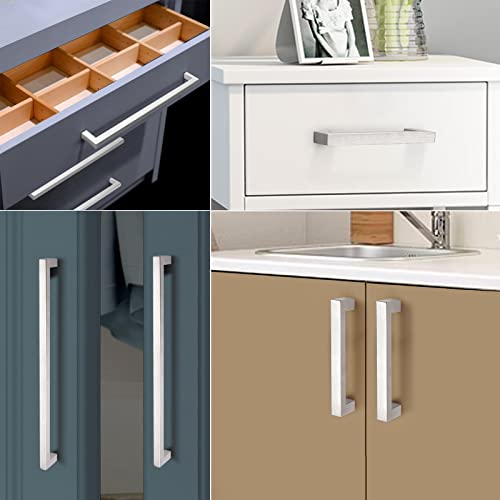Probrico 10 Pack|Square 3-3/4 Inch Holes Centers Kitchen Cabinet Handles Stainless Steel T Bar Cabinet Pulls Drawer Handles Brushed Nickel 4-1/4" Overall Length - color: Brushed Nickel, size: hole center 3-3/4"