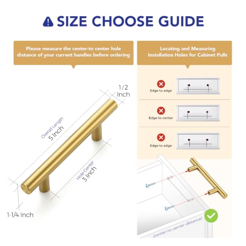 Ravinte Brushed Gold Cabinet Handles,Round T Pulls,3 Inch,30 Pack - color: Brushed Gold, size: 3 Inch Hole Center