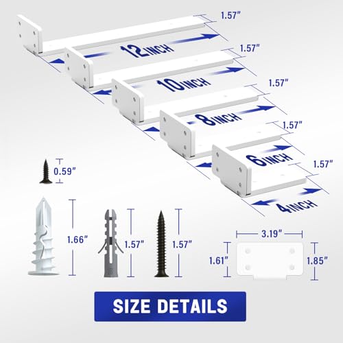 Goovilla Shelf Bracket, Floating Shelf Brackets 4 inch Long, 6 Pack, White - size: 4 Inch, style: White 6Pack